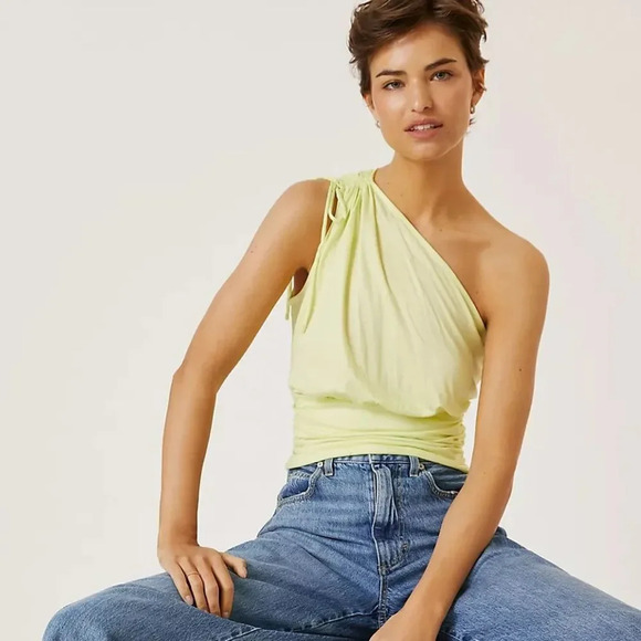 ANTHROPOLOGIE Draped One Shoulder Top in‎ Lime - Picture 1 of 10